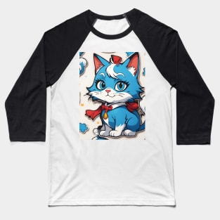 Cute Blue Cartoon Cat Pattern Baseball T-Shirt